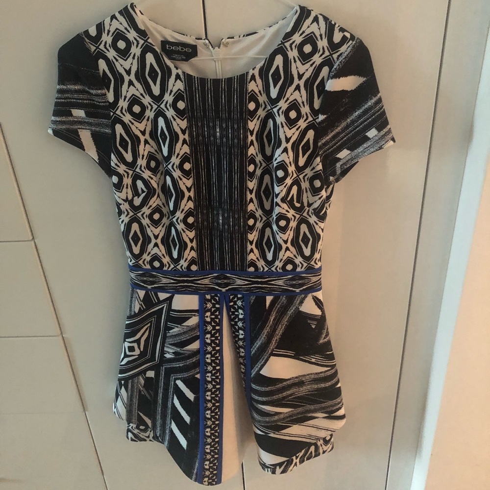 Bebe Black and Blue Patterned Dress